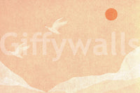 Minimalistisches Wandbild mit japanischen Kranichen bei Sonnenuntergang