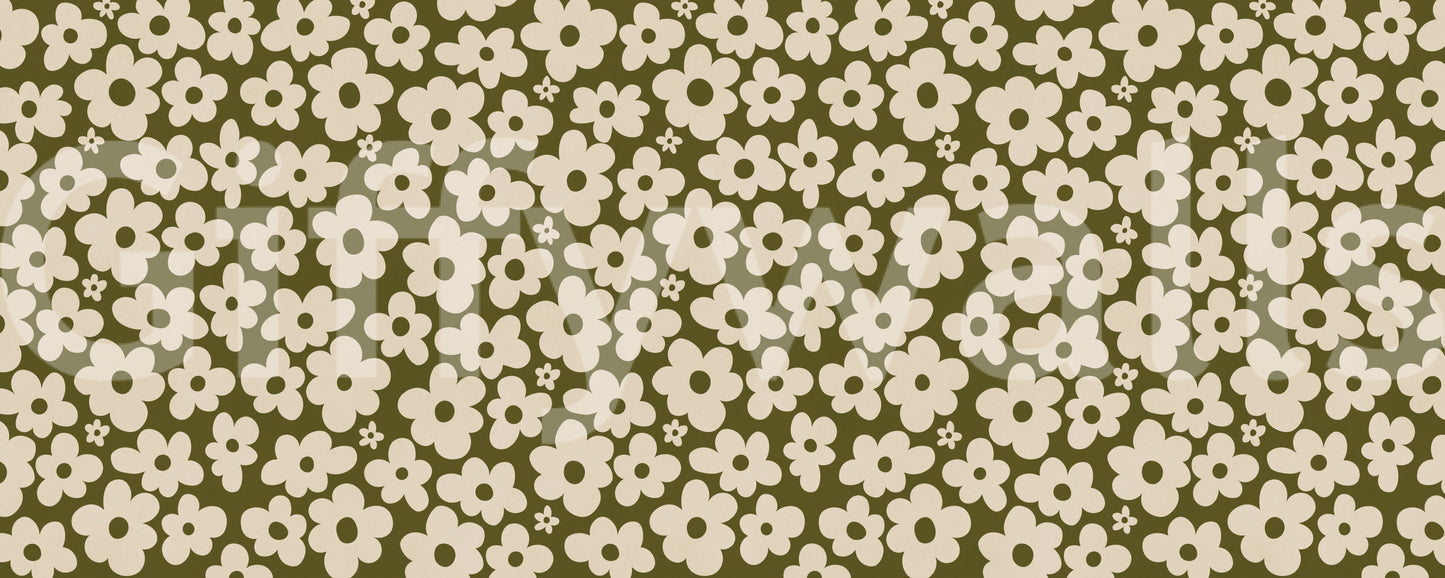 Retro Daisy Meadow in Salbei und Creme Wandbild