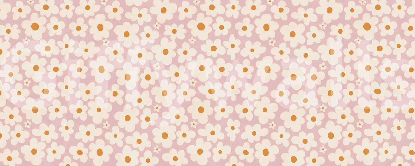Retro Creme und Rosa Gänseblümchenfeld Wandbild