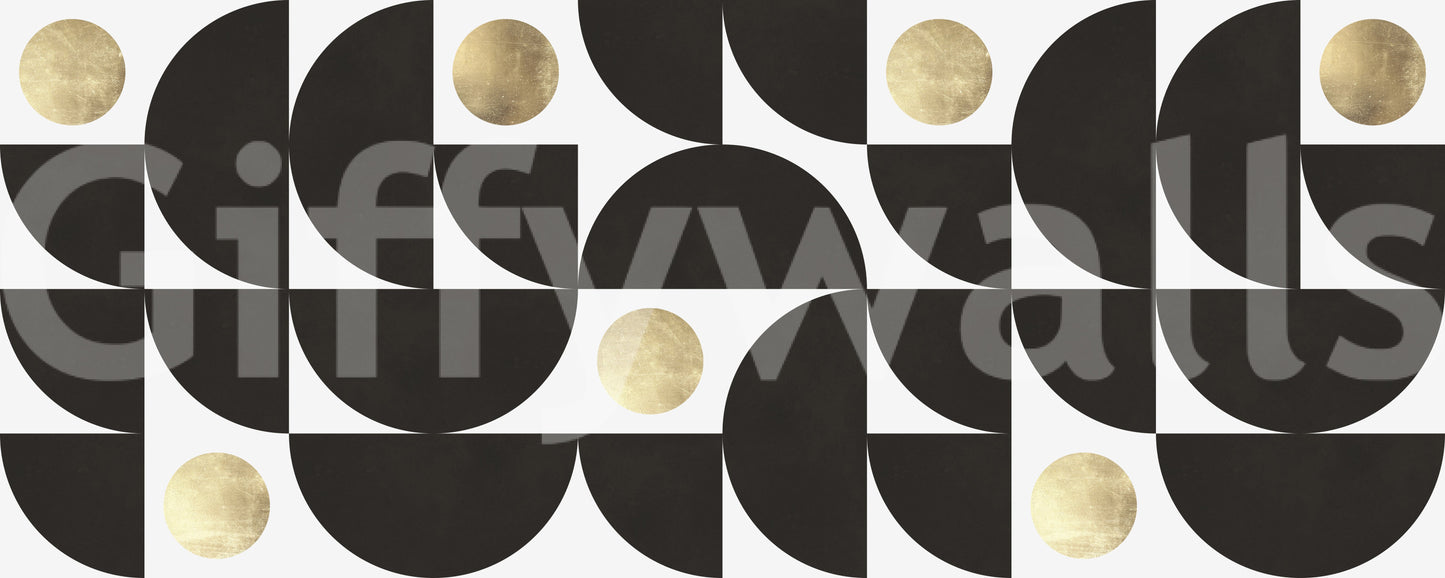 Modernistisches geometrisches Wandbild mit goldenen und schwarzen Bögen