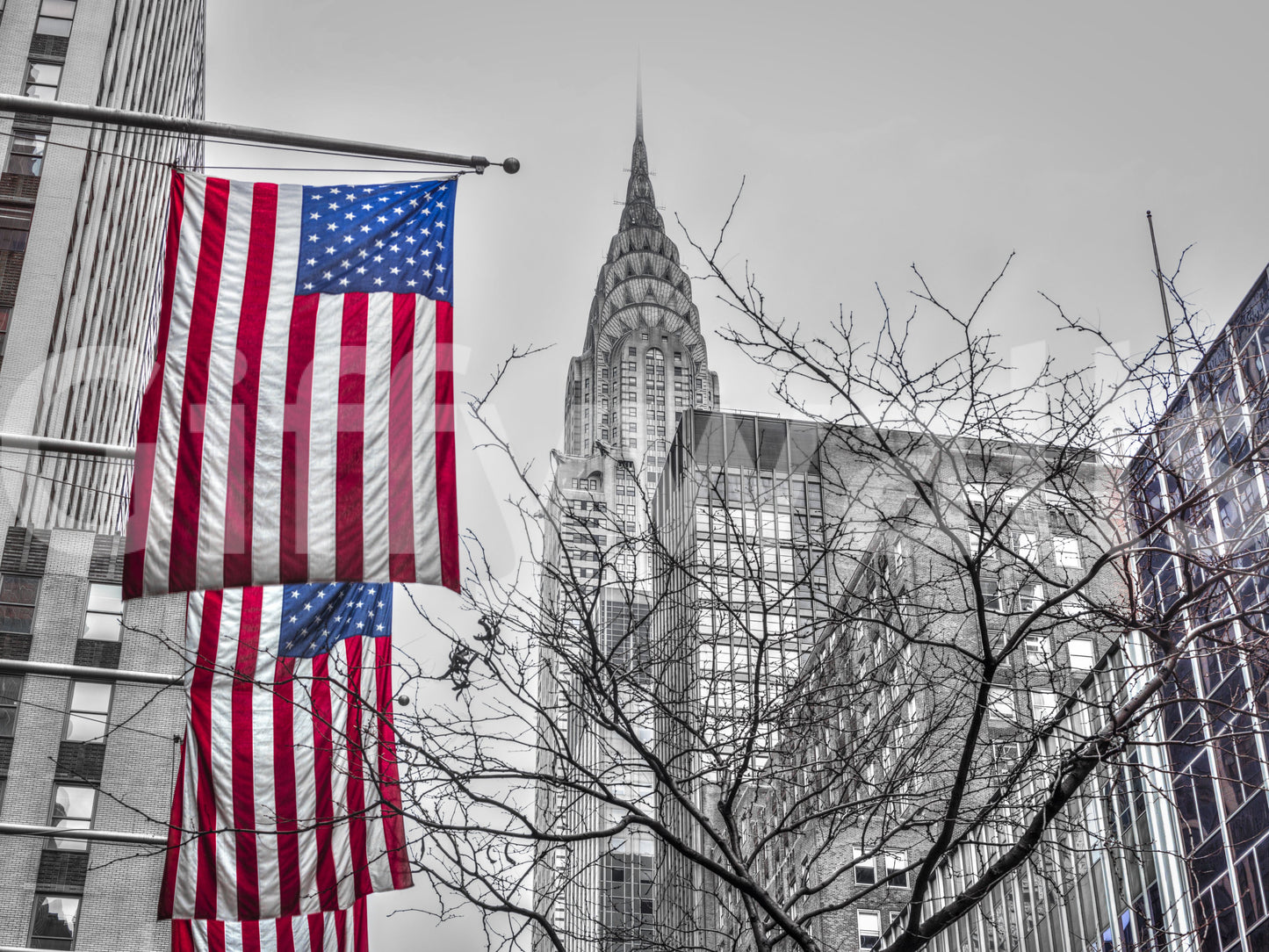 Patriotic Manhattan Cityscape Landmark Wall Mural