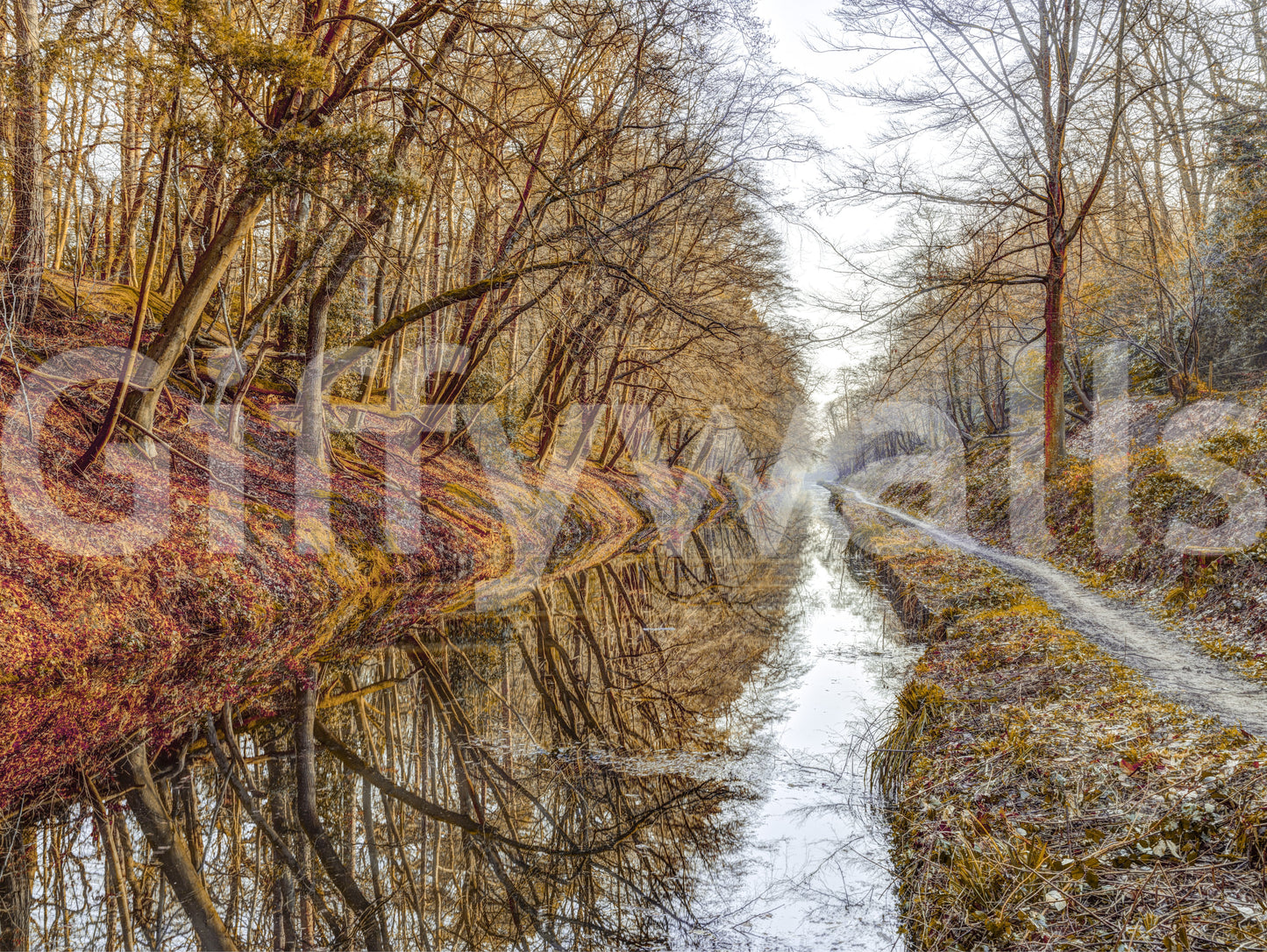 Herbstliche Kanalreflexionen Wandbild