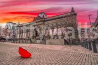Wandbild Urban Red Umbrella Sunset