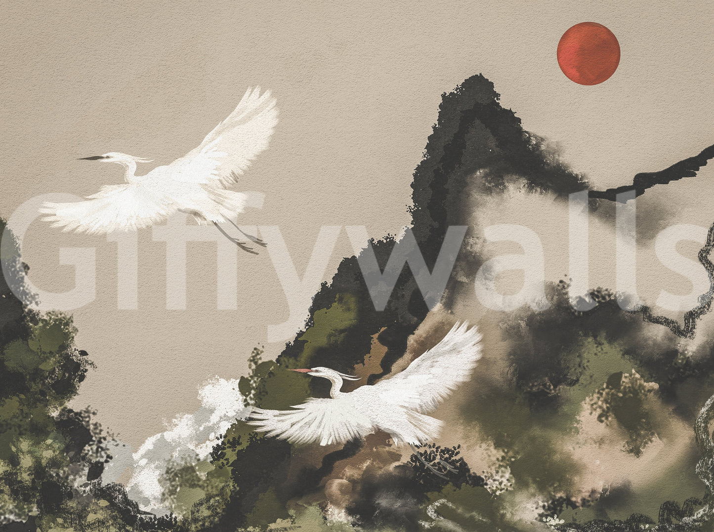 Tapet mural peisaj montan Zen Heron
