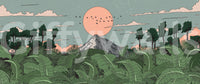Papier peint panoramique Vue du coucher de soleil sur l'horizon de la jungle