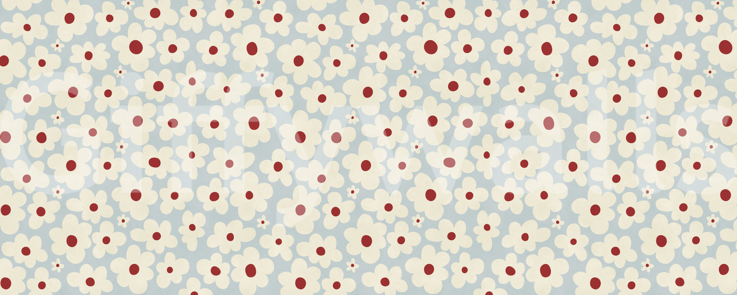 Retro Creme und Rote Blumenmuster Wandbild