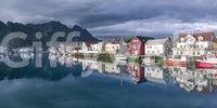 Wandbild Nordic Mountain Village Waterfront