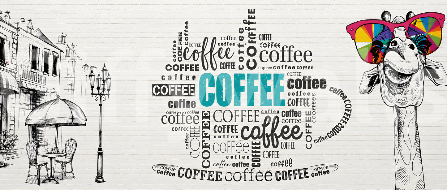 Tapet mural cu tipografie de cafea și artă cu girafă