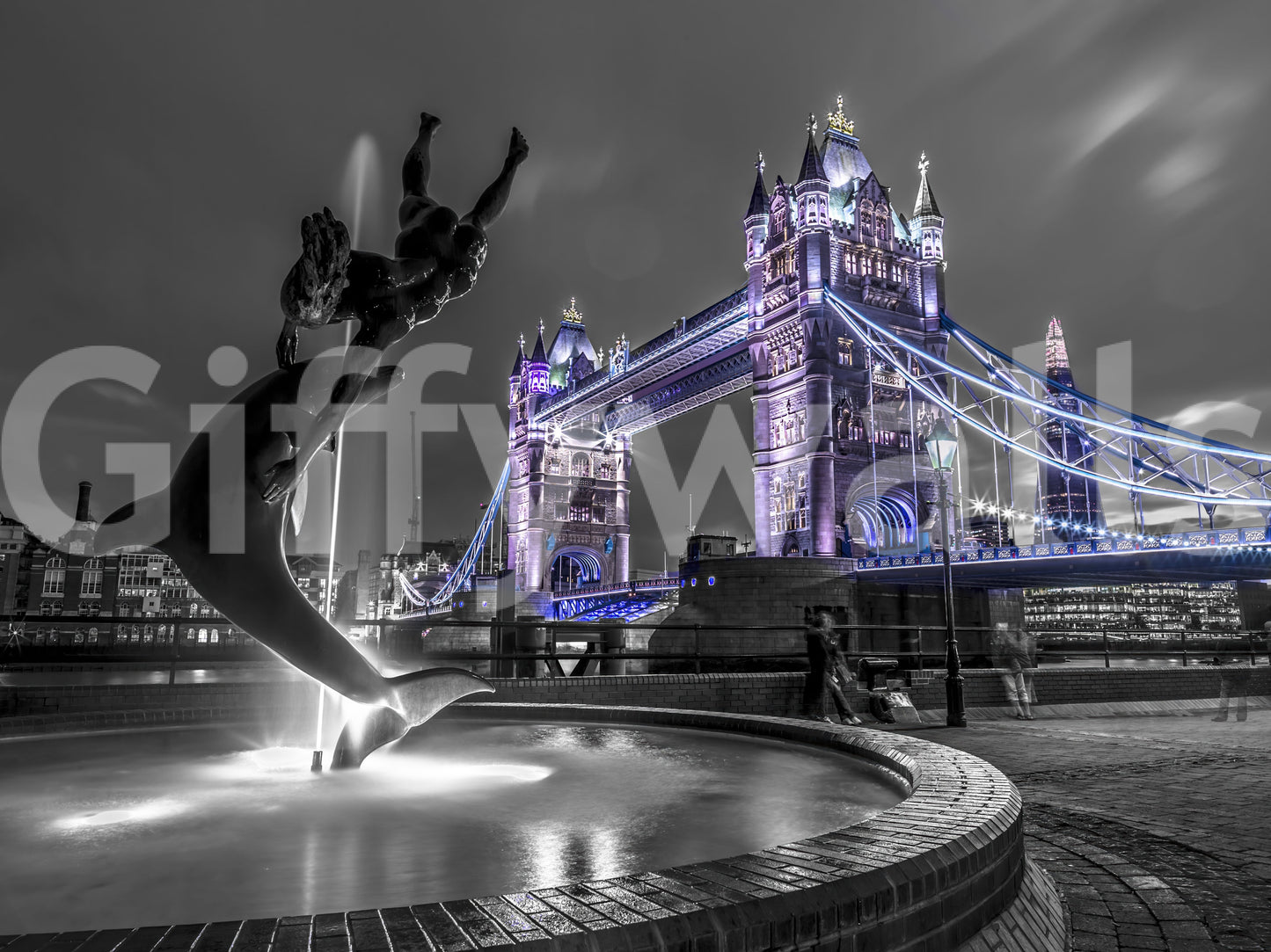 Carta da parati murale con vista notturna della fontana di London Bridge