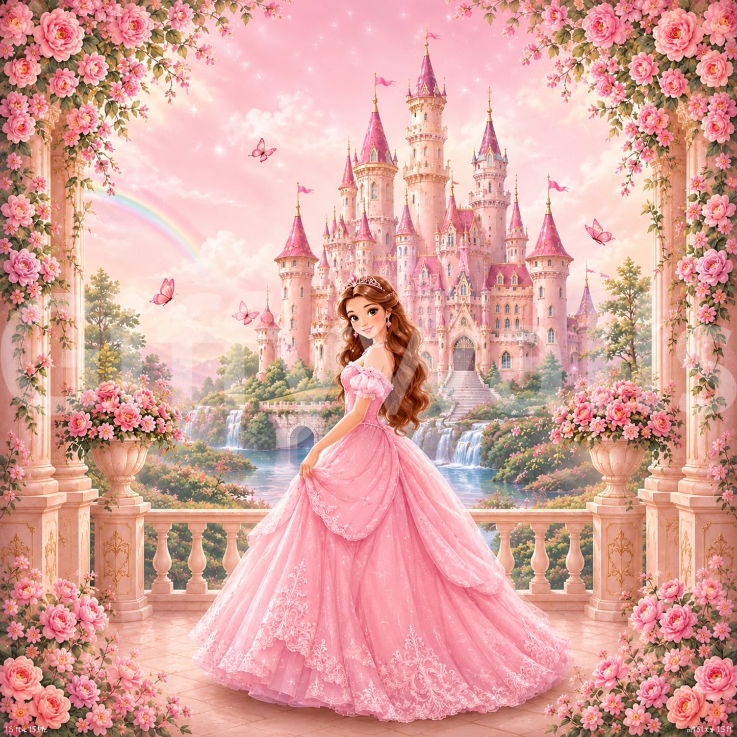 Wandbild Pink Castle Princess Garden Scene