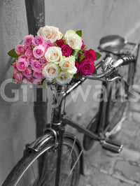 Wandbild Vintage Blumen Fahrradreise
