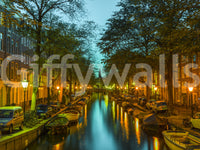 Carta da parati murale Riflesso serale sul canale di Amsterdam