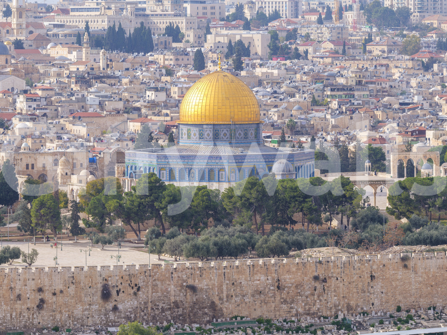 Papel de Parede Mural Vista Arquitetónica da Cúpula Dourada de Jerusalém