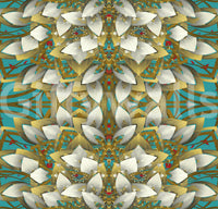 Tapete mit geometrischem Muster in Blaugrün und Gold – IKEBANA DESIGN Tapete
