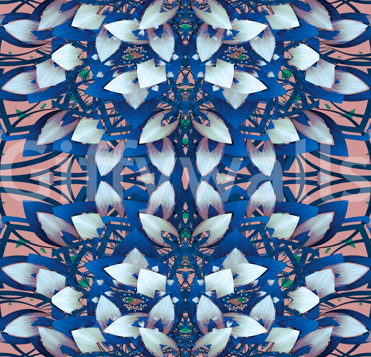 Papier peint Fleur géométrique rose et bleu - Papier peint IKEBANA DESIGN