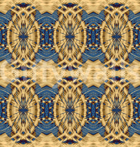 Carta da parati MOSQUITO con medaglione geometrico retrò blu cobalto e giallo⁠