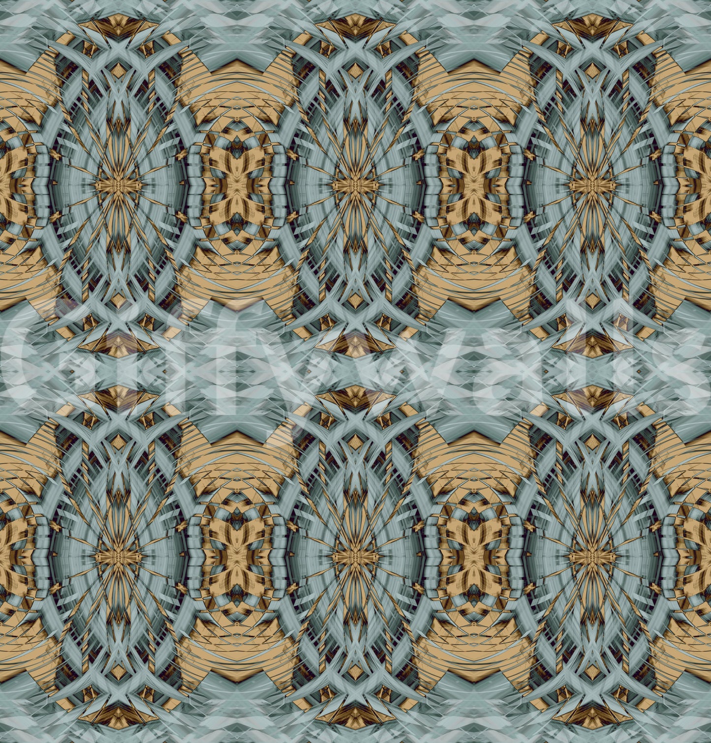 Blue Gray & Camel Retro Geometric Medallion - MOSQUITO Wallpaper⁠