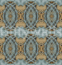 Blue Gray & Camel Retro Geometric Medallion - MOSQUITO Wallpaper⁠
