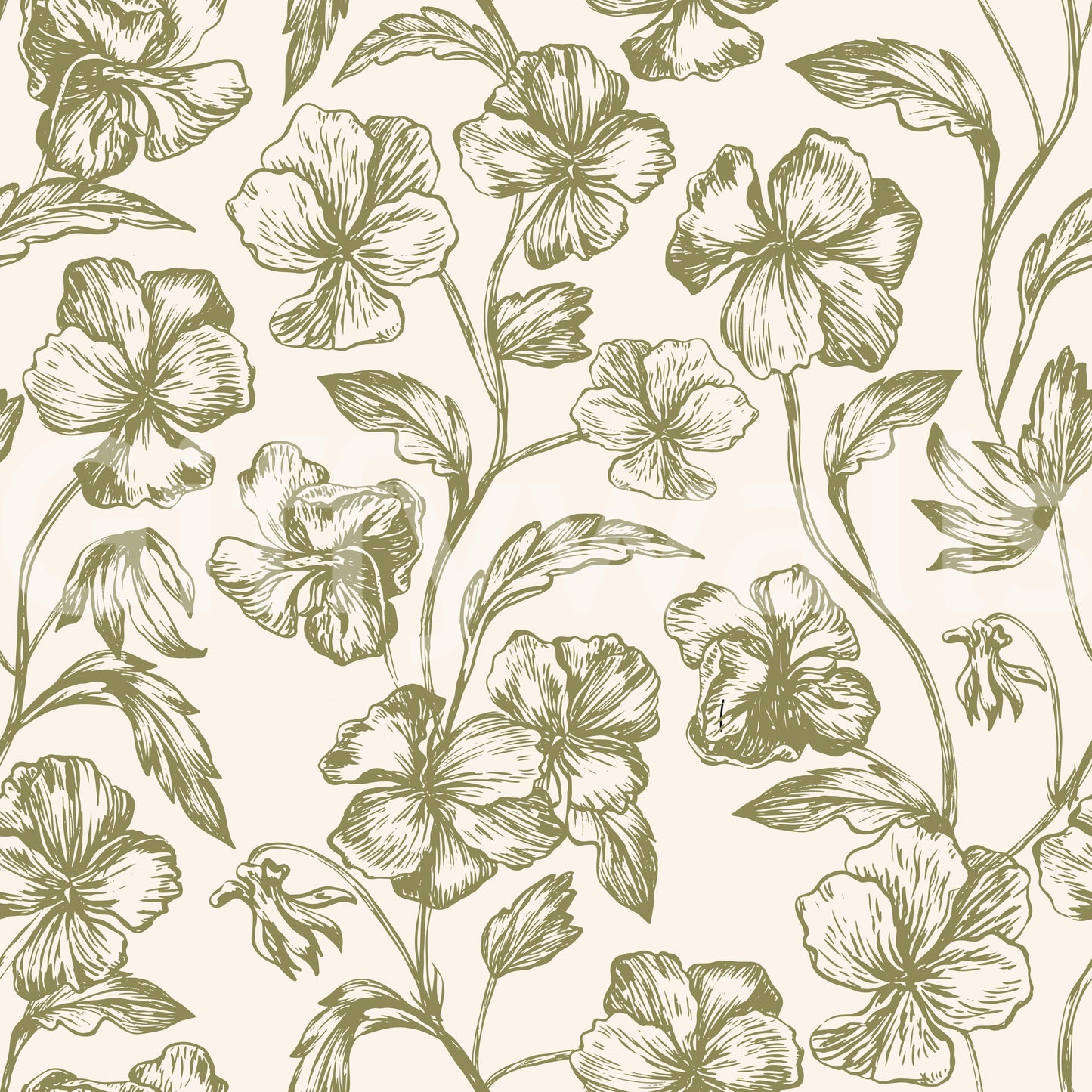 Vintage botanische Linienkunst Blumen-Tapete
