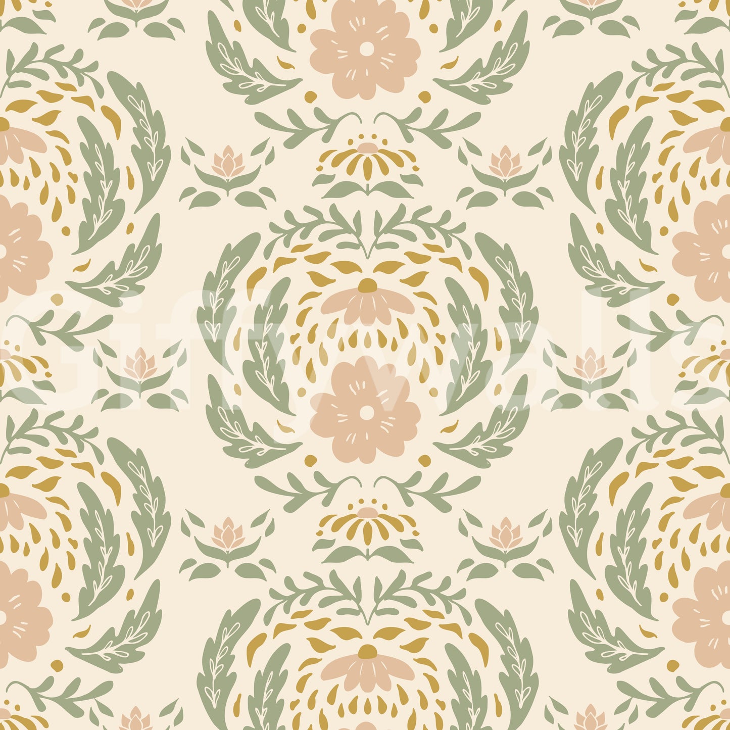 Salbei und Blush Damast Botanische Tapete