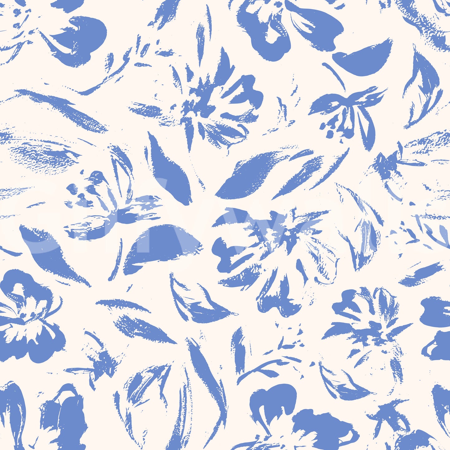 Papier peint floral crème et cobalt