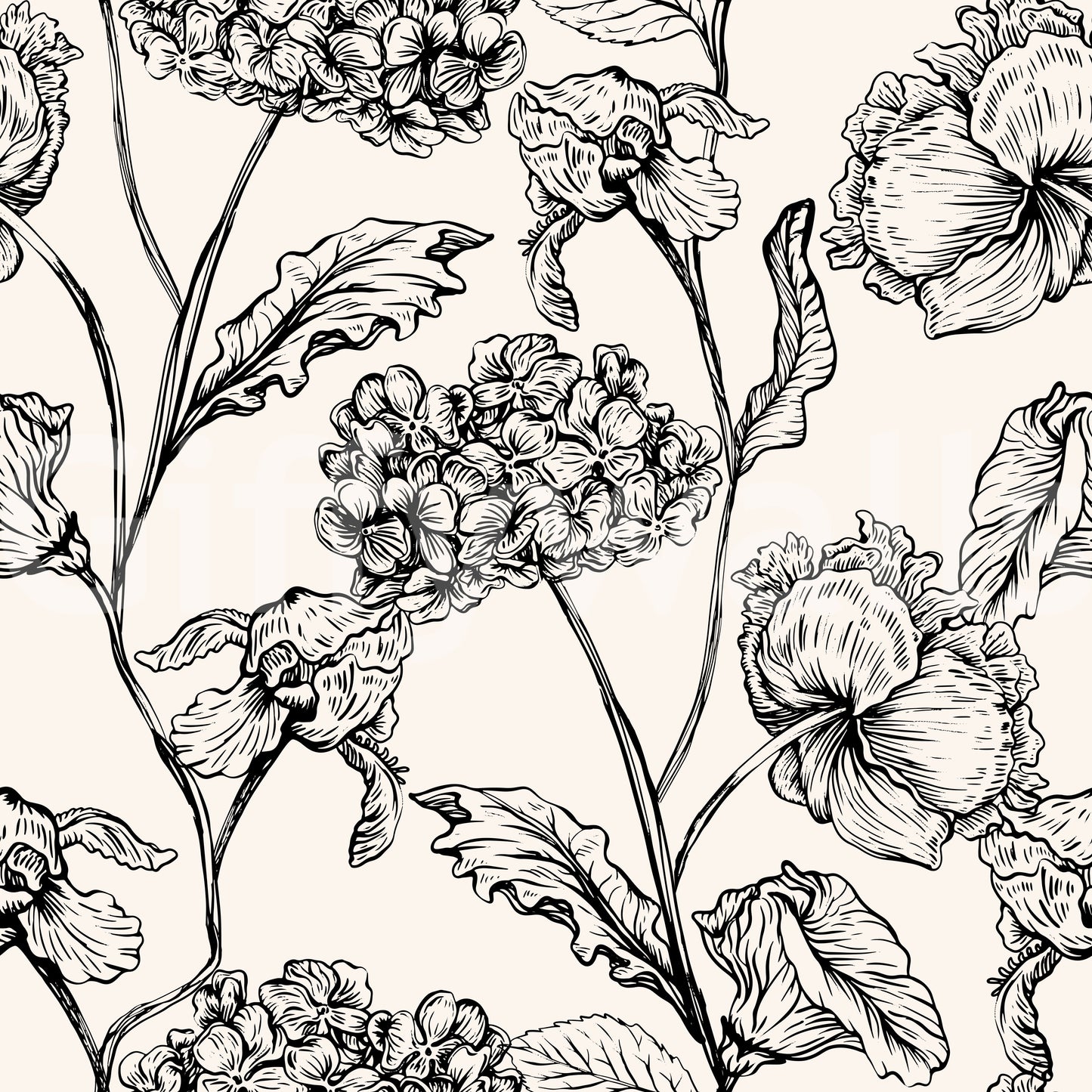 Monochrome botanische Linienkunst-Tapete