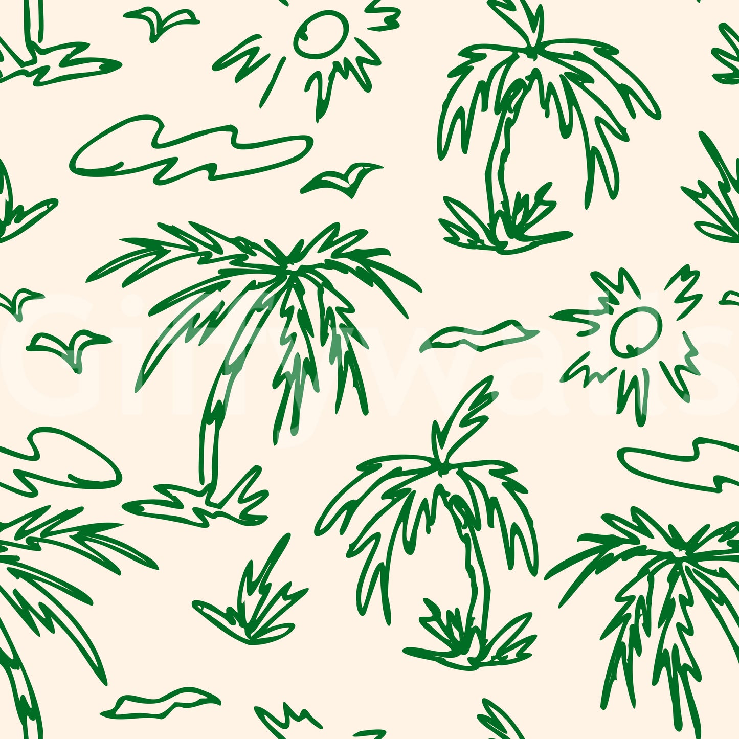 Carta da parati con illustrazione tropicale a linea continua Brezza Costiera