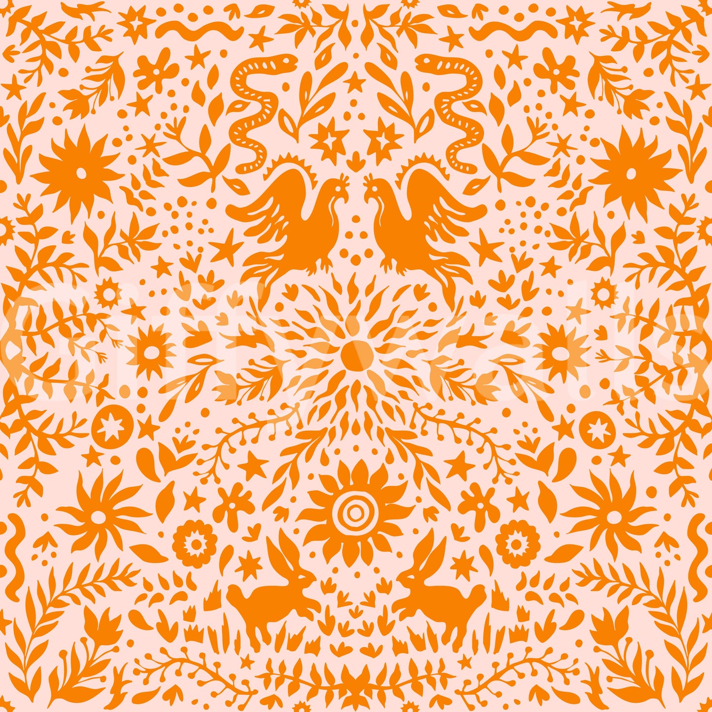 Orangefarbene, verspielte Tapete mit Waldtier-Muster