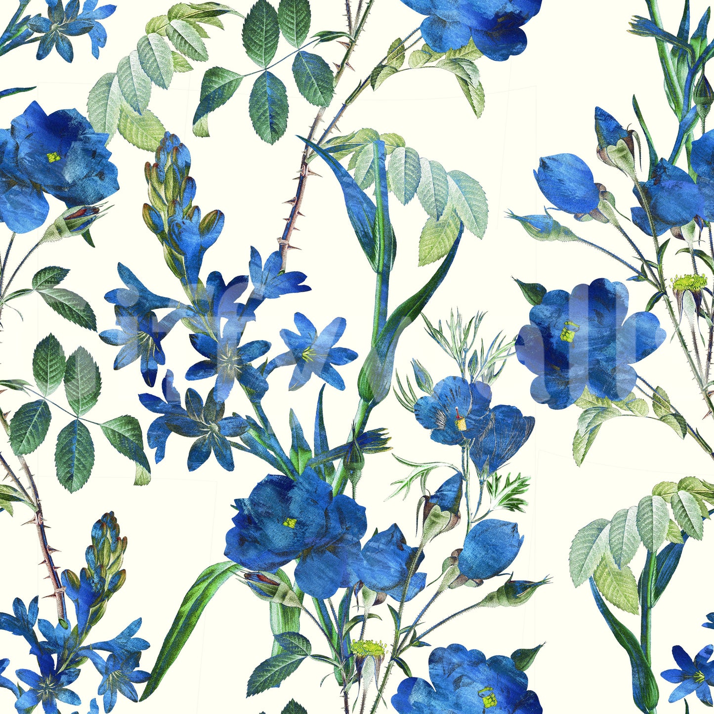 Carta da parati con motivo vintage di giardino di fiori di campo color indaco