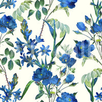 Carta da parati con motivo vintage di giardino di fiori di campo color indaco