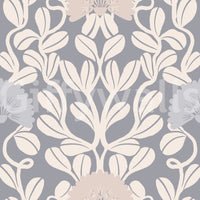 Graue und cremefarbene Damast-Blumentapete