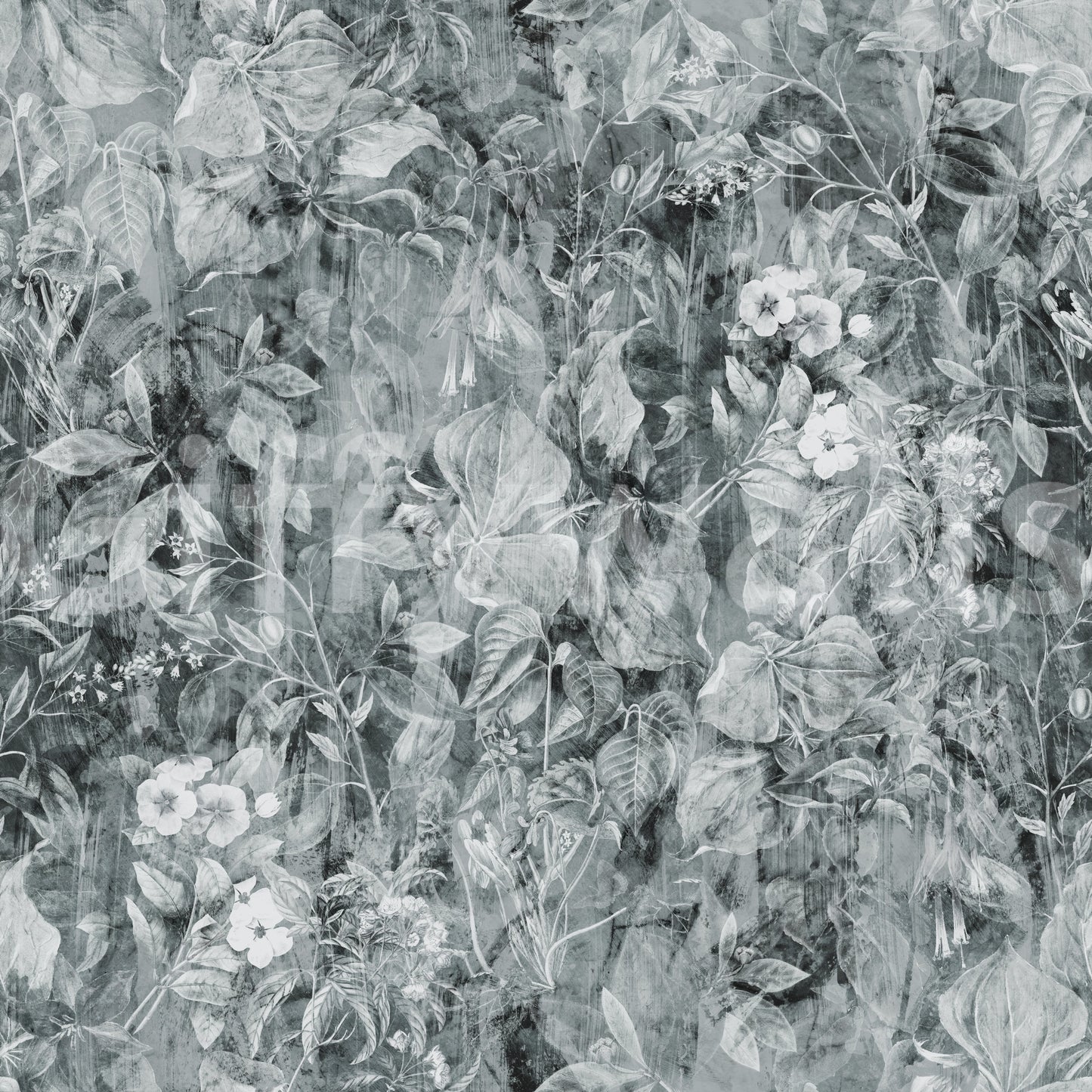 Monochrome-Botanik-Schatten-Tapete