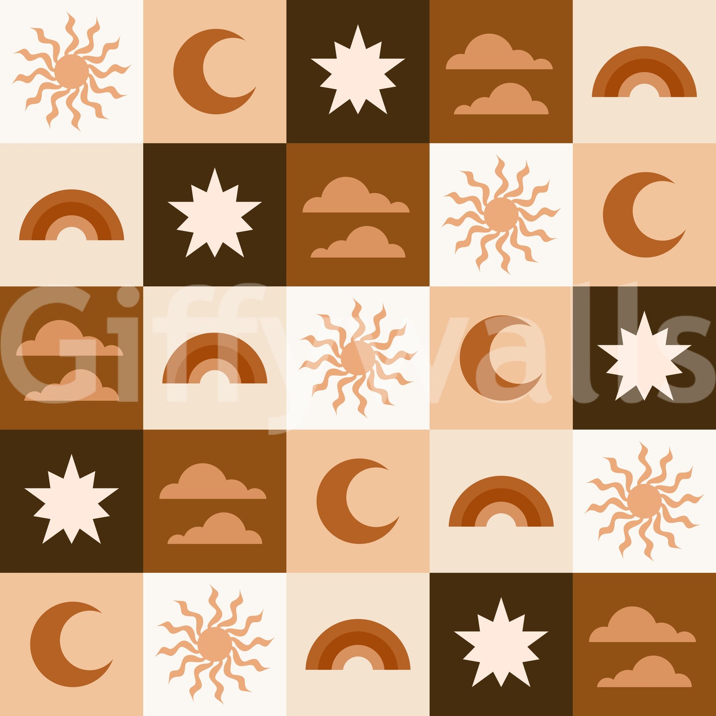 Minimalistisk tapet med firkanter med sol og måne