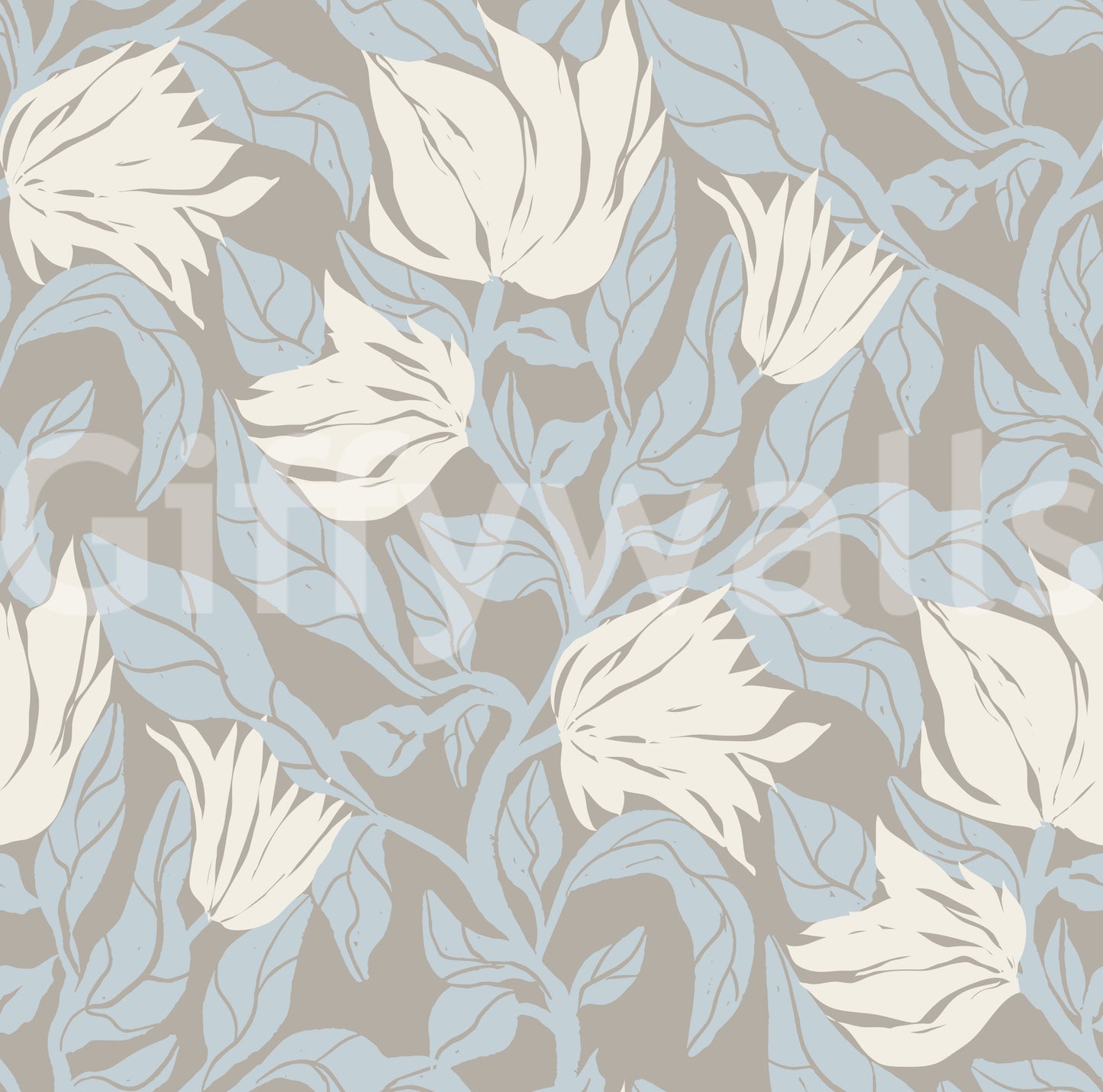 Papel tapiz sereno con bocetos florales en crema y azul