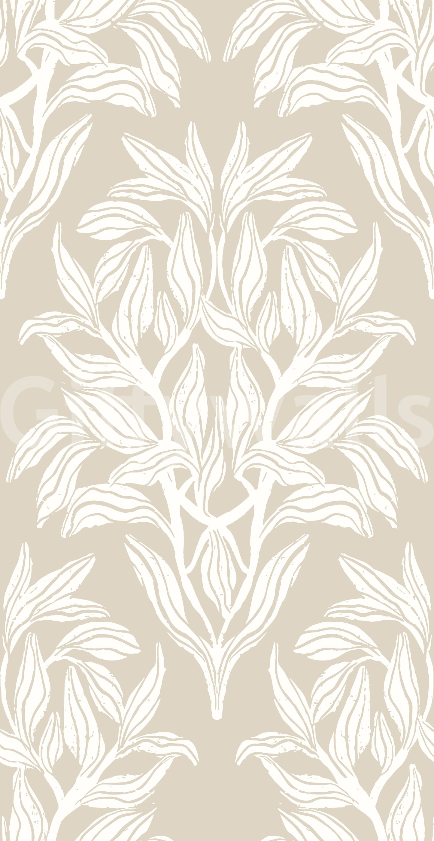 Organic Cream Leaf Motif Wallpaper⁠