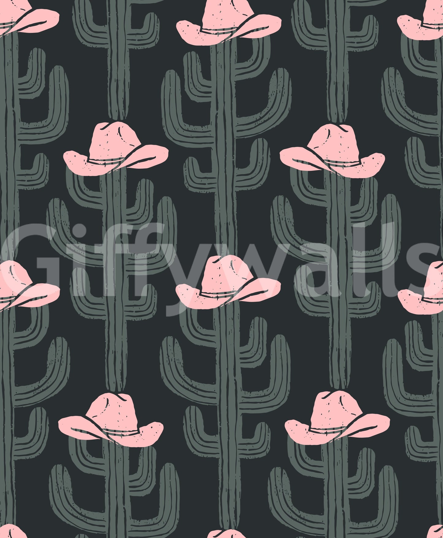 Tapet med kaktusser og cowboyhatte i westernstil