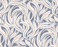 Cream and Blue Flowing Leaf Pattern Wallpaper⁠