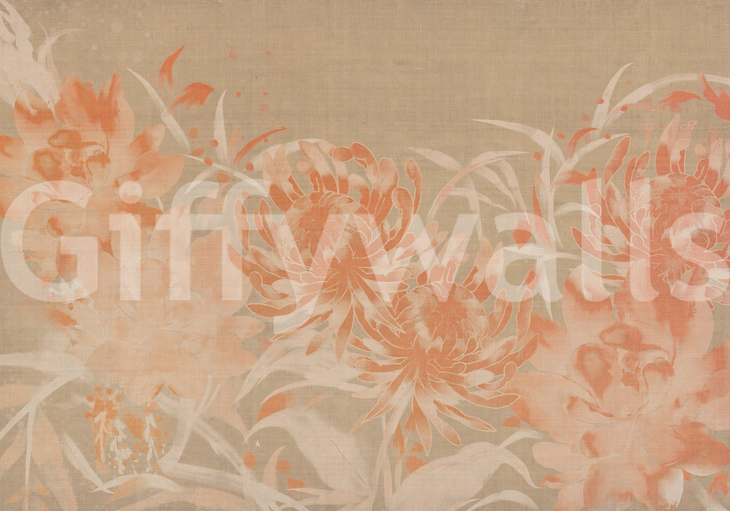 Minimalistische Wandtapete mit gemalter Chrysantheme