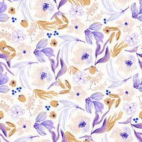 Botanische Blüten-Tapete in Lavendel und Gold