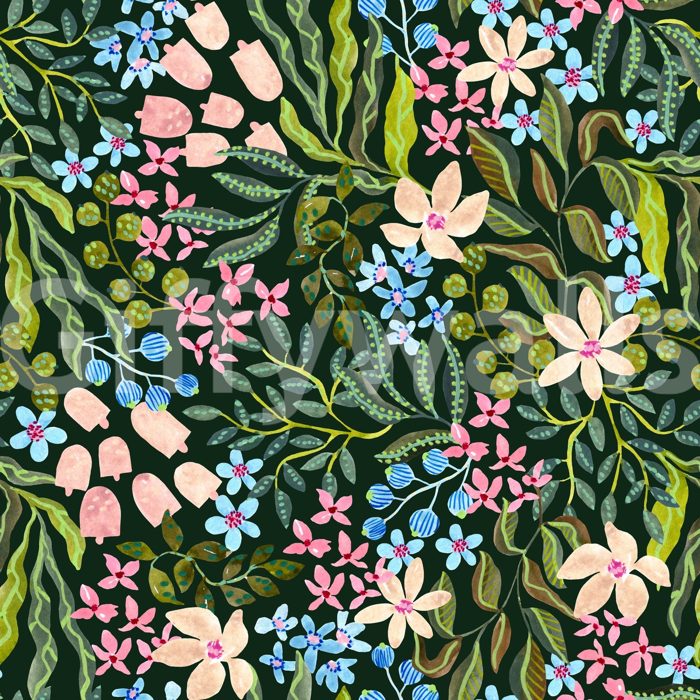 Tapet med blomster fra en fortryllet have
