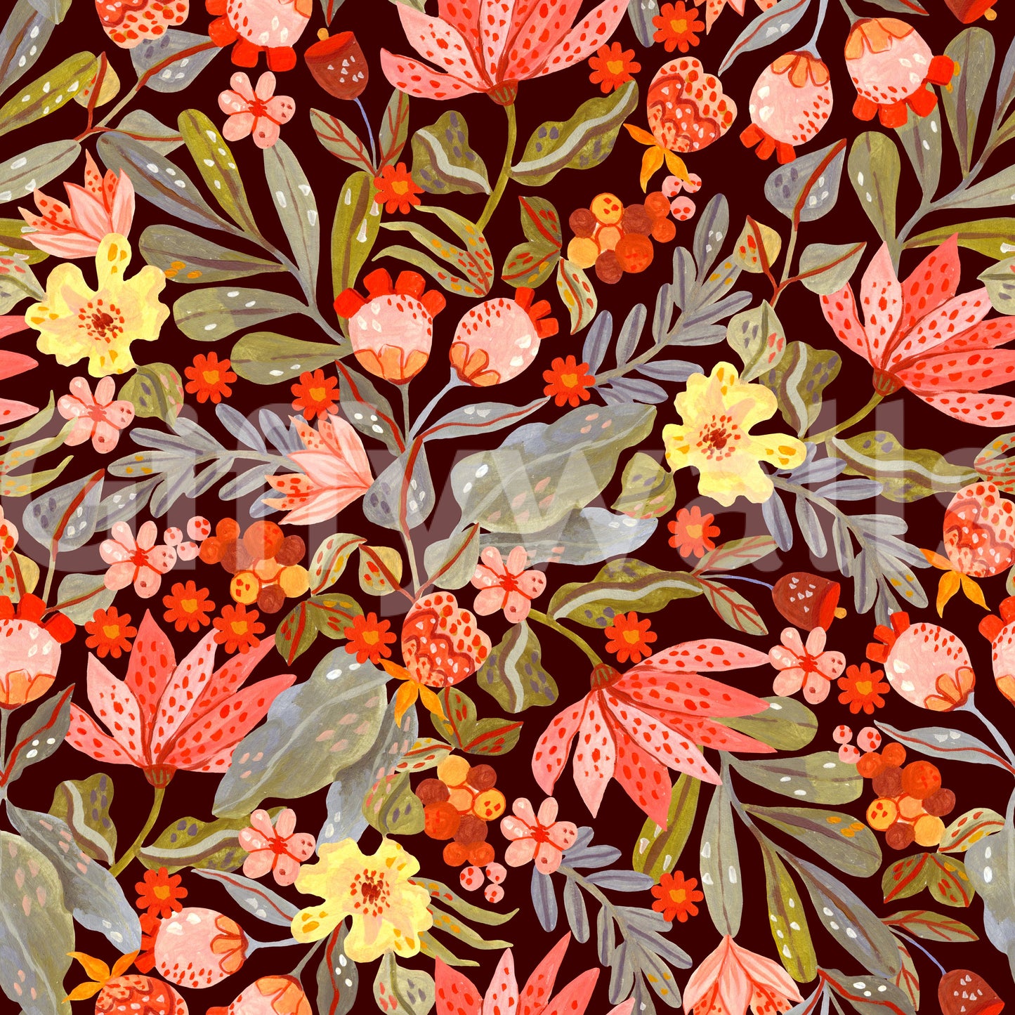 Finurligt gentaget tapet med engblomster
