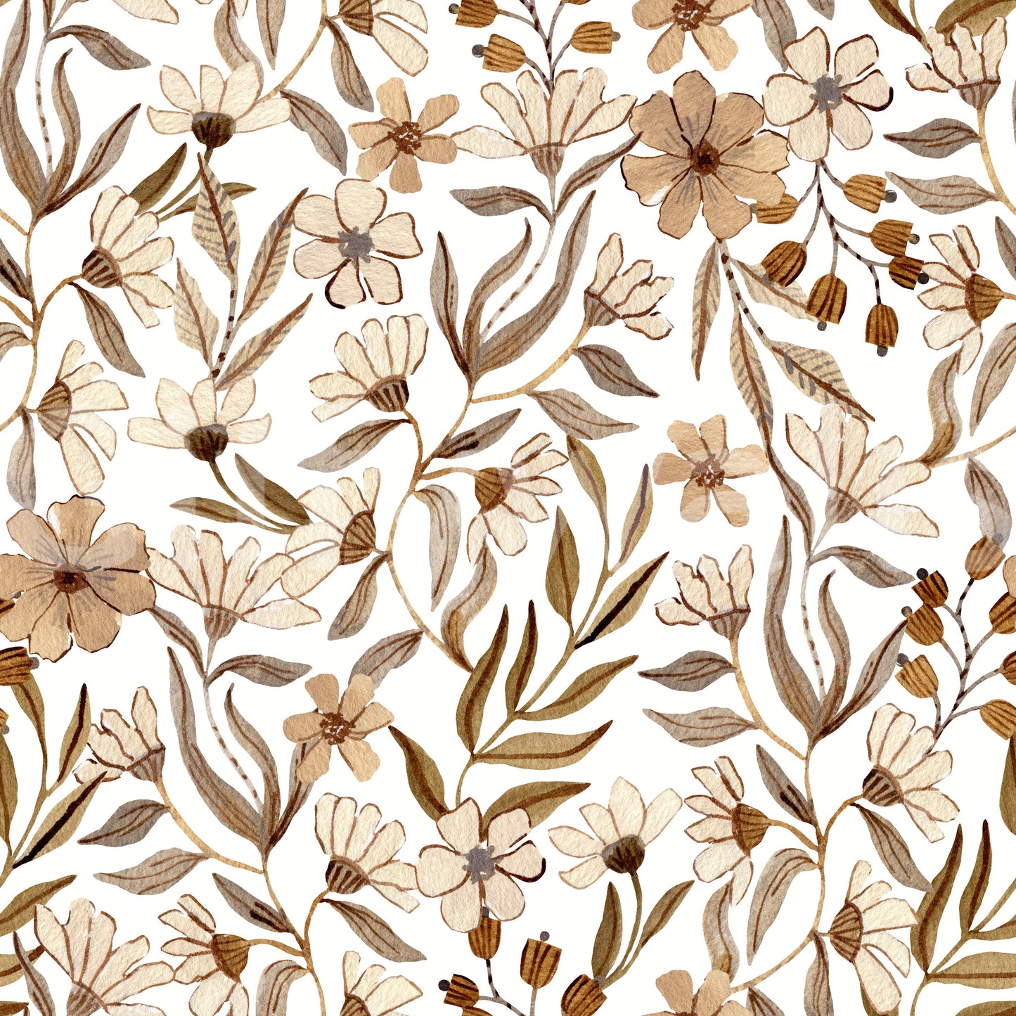 Neutrale Aquarell-Blumenskizzen-Tapete