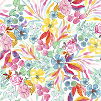 Charmerende blomstret tapet med illustration af en eng