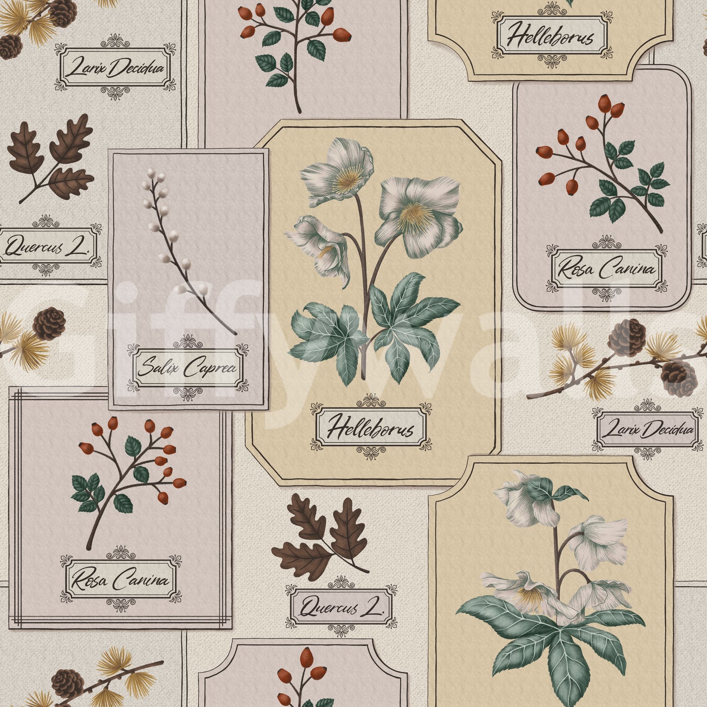 Botanisches Winter-Herbarium-Tapetenmuster