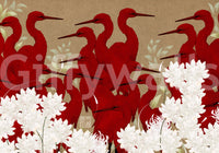 Fresque murale « Hérons cramoisis et fleurs blanches »