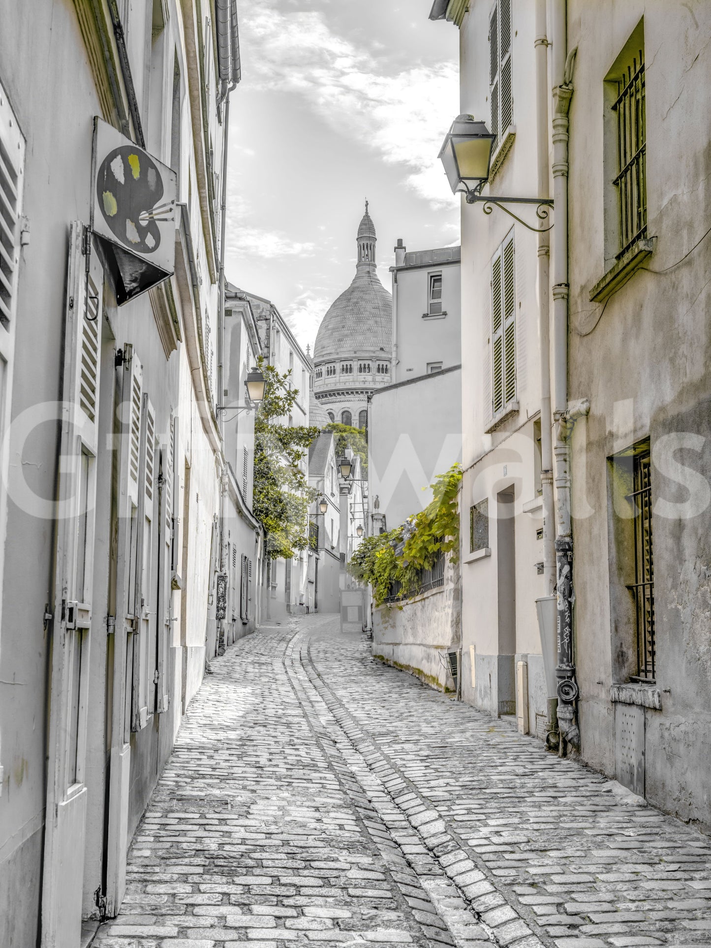 Montmartre Cobbled Parisian Alleyway Wall Mural