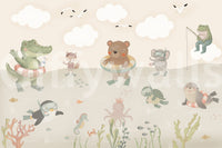 Fresque murale illustrée d’adorables amis de l’océan ludiques