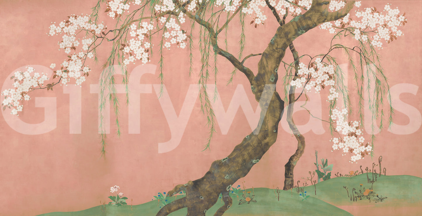 Murale da parete con paesaggio di salici in fiore e sakura