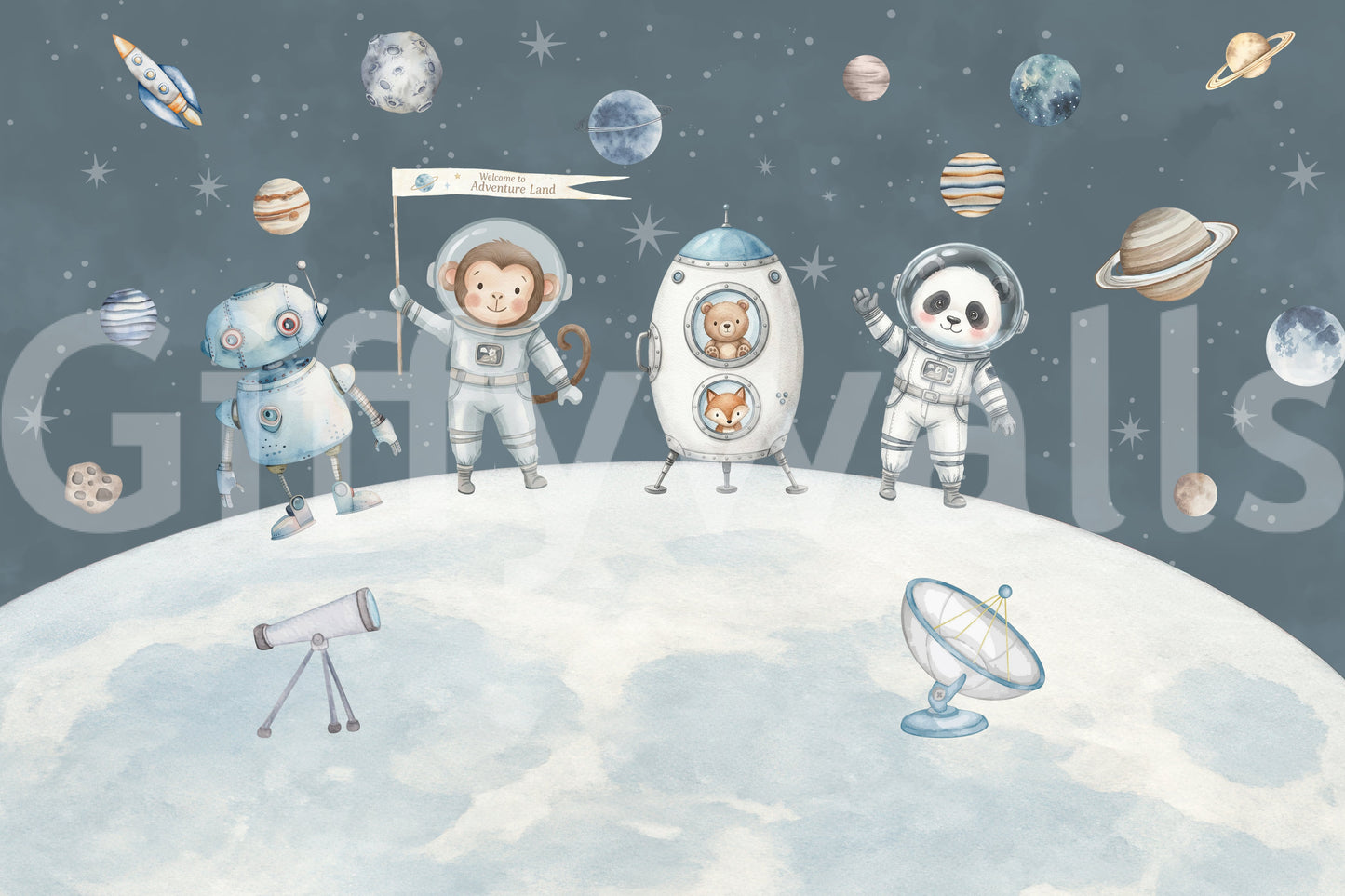 Weltraumfreunde – Wandbild zur Weltraumerkundung