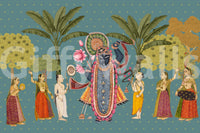 Krishna Divine Garden Illustration Wall Mural